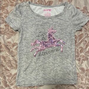 Penelope Mack Gray Tee with Pink Sequin Unicorn